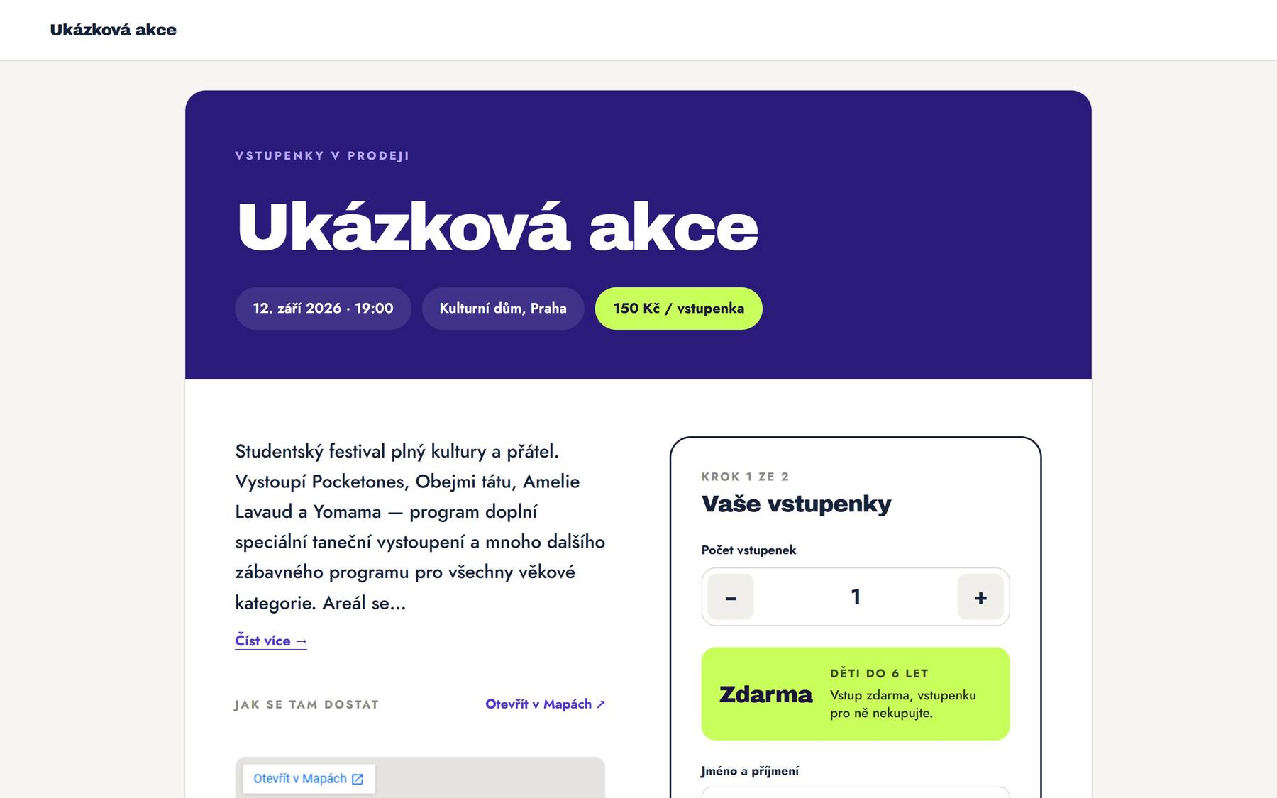 Zámkovka fest — Web · Vstupenky